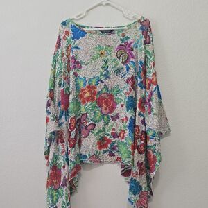The Pererman Company Silk, Floral Multicolor Poncho Top M/L